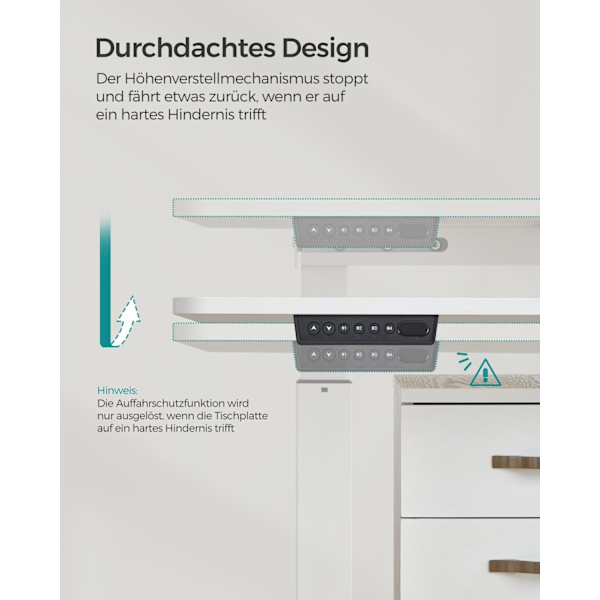 Rootz elektrisk stående skrivebord - Sit Stand Skrivebord - Justerbart skrivebord - Spånplade og stål - 70cm x 160cm x (72-120)cm - White-Dove Grey