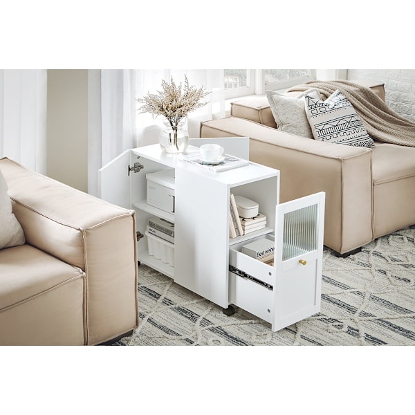 Rootz Mobile Arkiverskab - Dokumentopbevaring - Office Organizer - Easy Access skuffer - 31x60x70cm - MDF & Glass - 5 hjul til mobilitet