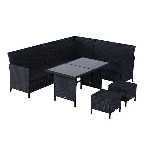 Rootz Soffset - Dubbelsoffa - Hörnsoffa - Trädgårdsmöbelset - 18 delar - Pallar - Svart/Vit - 110,5cm X 62cm X 82cm