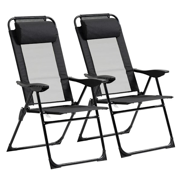Rootz Foldestol Sæt med 2 - Sammenklappelig liggestol - Vejrbestandig - 5-vejs justerbart ryglæn - Metalstel - Sort - 62W x 70D x 109H cm
