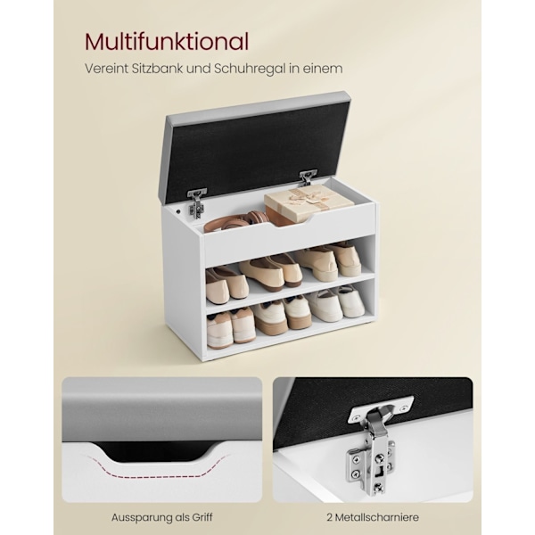 Rootz Shoe Bench - Entryway Organizer - Skostativ - Spånplade - PU polstring - 30cm x 60cm x 44cm