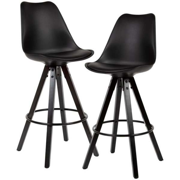 Rootz Barstolar - Set med 2 - Konstläder - Ryggstöd - 77cm - Svart - Barstolar - Pall