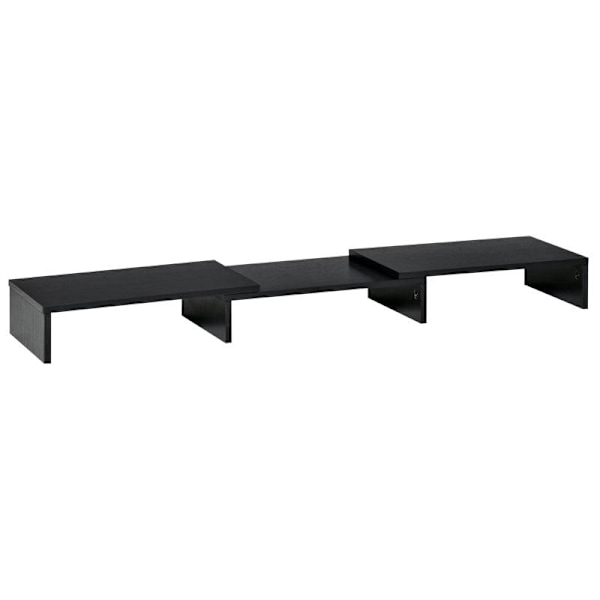 Rootz-näyttöteline - 3 hyllyä - Säädettävä pituuskulma - Kaksinäyttöteline - Puinen hylly - Näyttöteline tietokoneelle - Musta - 80-117 x 23,5 x 10 cm