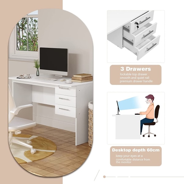 Rootz Kontorbord - Arbejdsstation - Computerbord - Rigelig opbevaring - Holdbar konstruktion - Vandtæt - 120 cm x 75 cm x 59 cm