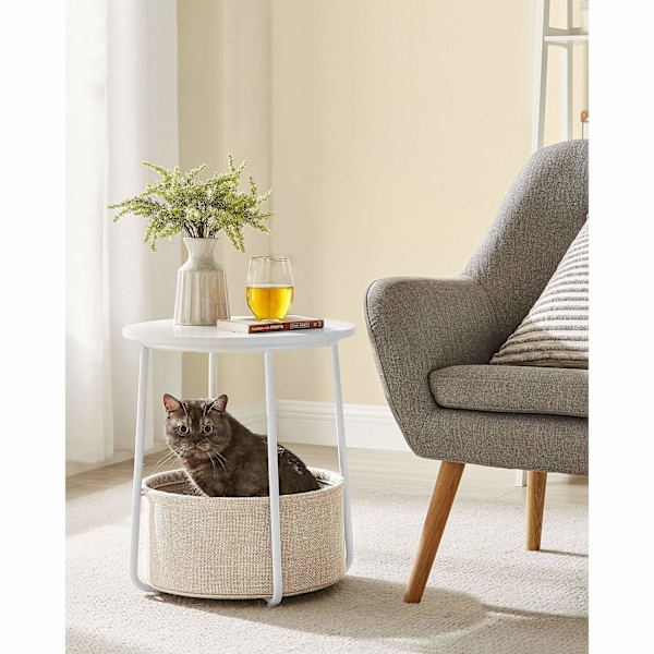 Rootz rundt sidebord med opbevaringskurv - Endebord - Natbord - Stofopbevaringsrum - 45 cm x 45 cm x 55 cm