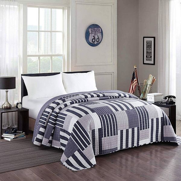Rootz Patchwork sengetæppe - Vendbart træk - Check Quiltet Dyne - Blød polyester - 150x200cm, 170x210cm, 220x240cm, 240x260cm