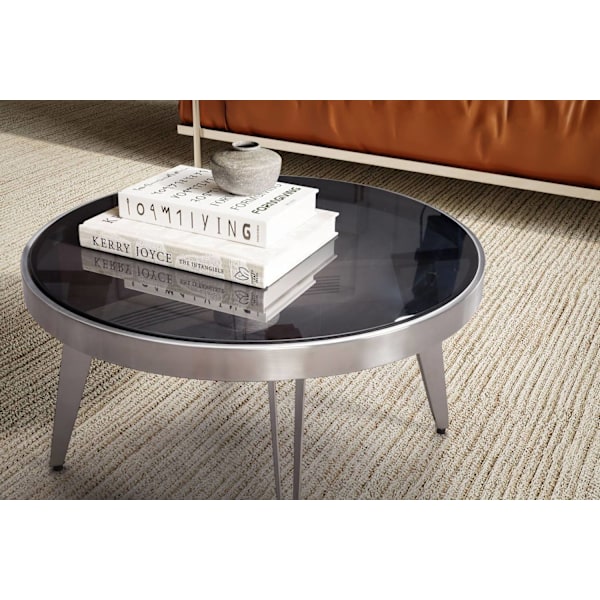 Rootz Modern Design Soffbord - Runt Bord - Spegelbord - Unik handgjord bit - Svart/Silver - 60cm x 60cm x 33cm