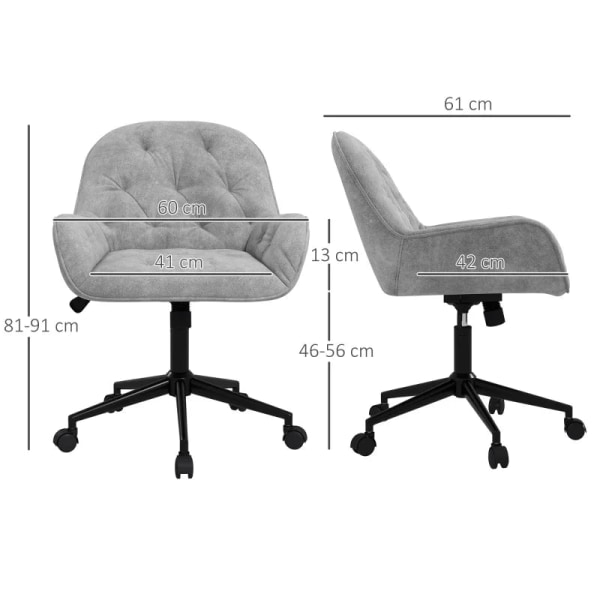 Rootz Kontorstol - Skrivebordsstol - Computerstol - Højdejusterbar - Fløjlsagtig polyester - Velvet Look - Grå - 60cm x 61cm x 91cm