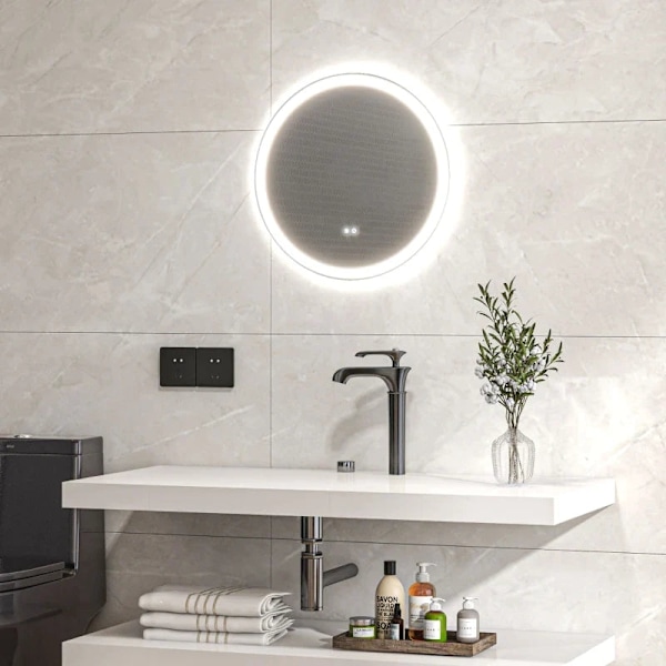 Rootz LED Badrumsspegel - Rund - Touchfunktion - Minnesfunktion - Ingen imma - Aluminiumram - Vit+Silver - 60 x 60 cm