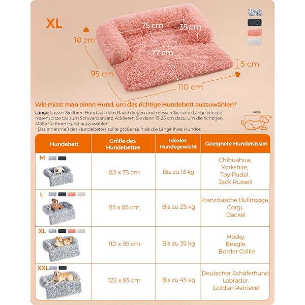Rootz Plys Hundeseng - Pet Nest - Blød sofapude - TPU-belægning - Komfortabelt PP-fyld - 110 cm x 95 cm x 18 cm