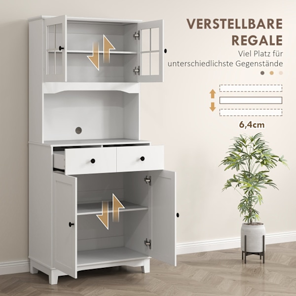 Rootz Kitchen Cabinet med glasdøre - Opbevaring af opvask - Spisestueskab - rigelig opbevaring - 68 x 39,5 x 170 cm, hvidbrun