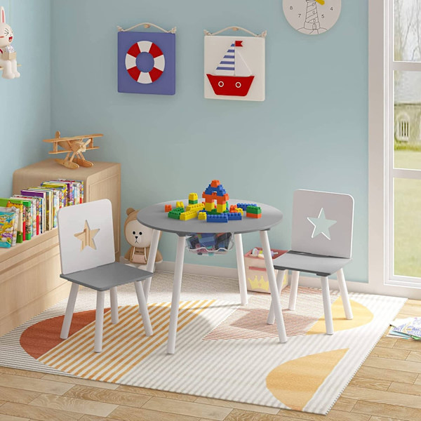 Rootz Barnsittgrupp - Stjärnmönstrat bord och stolar - Barnmöbler med förvaring - Engagerande design - Säker och hållbar - MDF och furu - Bord: φ59,5