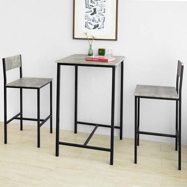 Rootz 3-delade barbordsset - Barstolar - Matsalsset - MDF bordsskiva - Robust metallstomme - Idealisk för kök och trädgård - 60 cm x 97 cm x 60 cm - G