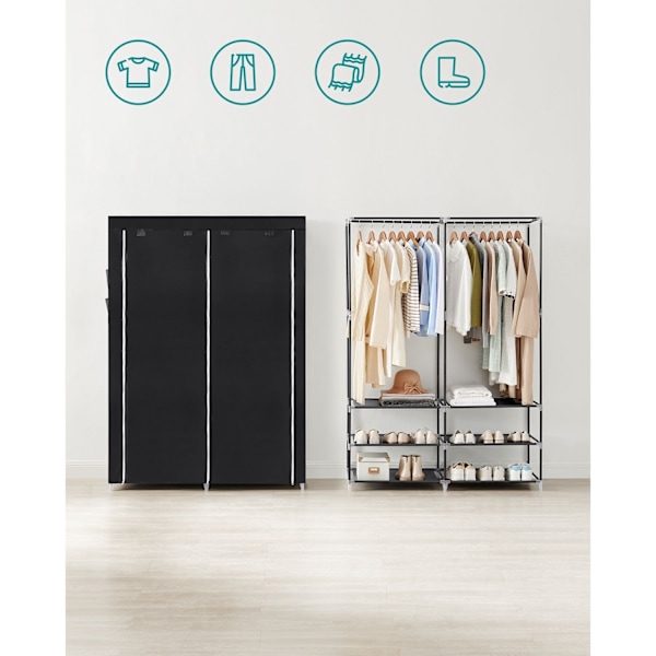 Rootz Portable Black garderob - Garderobsarrangör - Klädförvaring - Stålram - Non-Woven Tyg - Plastkopplingar - 45cm x 127cm x 176cm - Lättvikt - Enke