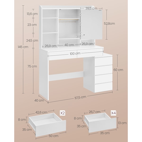 Rootz Sminkbord med LED-lampor - Sminkbord - Sminkbord - Modernt - Molnvitt - 120cm x 60cm x 75cm