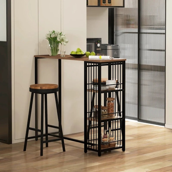 Rootz Barbord - Køkkenbord - Industrielt design - 3 hylder - Spånplade - Stål - Sort + Brun - 120 x 40 x 105 cm