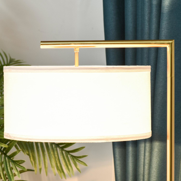 Rootz Golvlampa - Stål/Linne - Klassisk - Guld/Vit - 47 x 37 x 153 cm