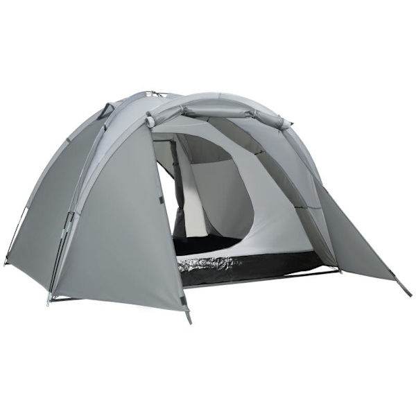 Rootz Telt - 2-3 personers telt - Campingtelt - Glasfiberdør - Med lynlåsnetvindue - Polyesterstof/netstof - Grå - 350L x 220W x 145H cm