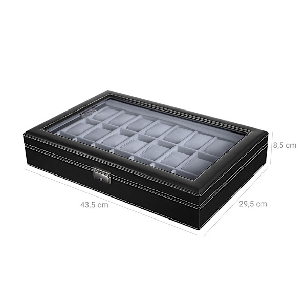 Rootz Watch Box - Suuri kellolaatikko 24 kellolle - Kellon säilytysrasia - Ylellinen kellokotelo - Matkakellokotelo - Monipaikkainen kellolaatikko - M