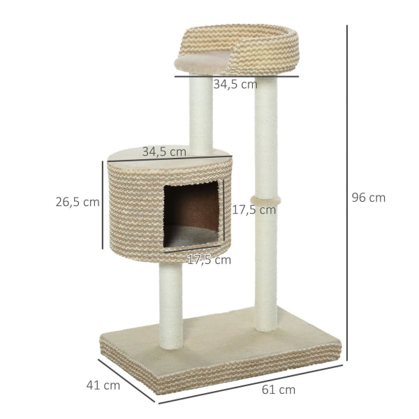 Rootz Cat Tree - beige, kaffe - klasse E1 spånplade, plys, jute - 24 cm x 16,14 cm x 37,8 cm