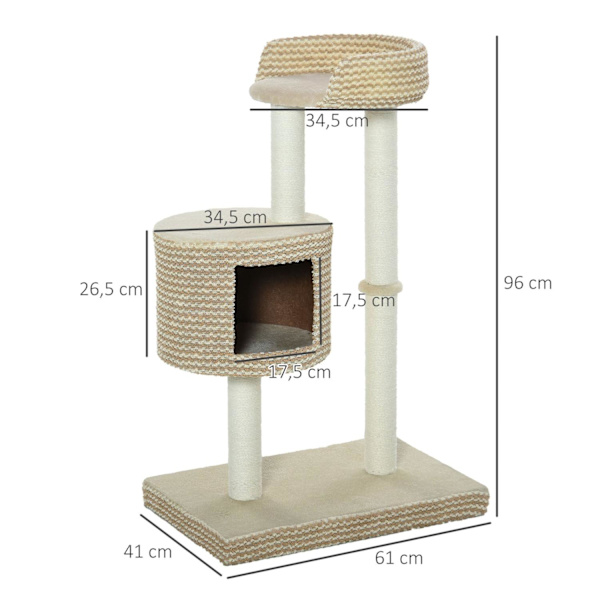 Rootz Cat Tree - beige, kahvi - luokka E1 lastulevy, pehmo, juutti - 24 cm x 16,14 cm x 37,8 cm