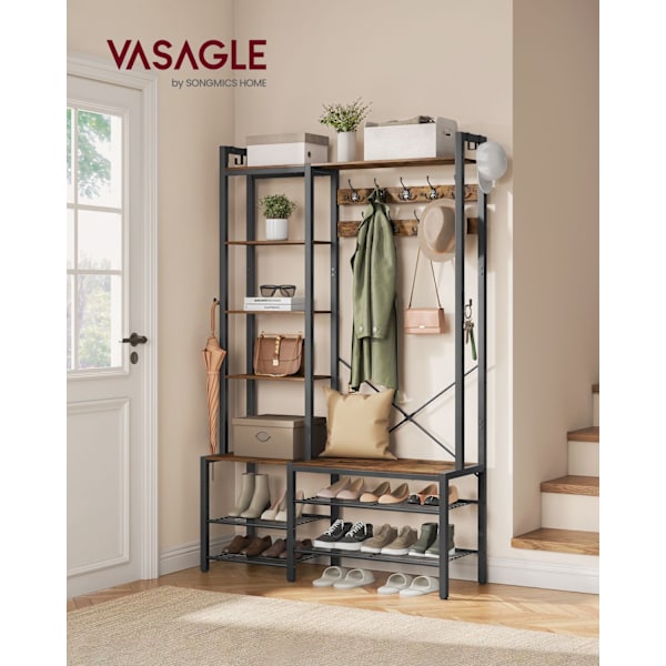 Rootz Vintage ruskea-musta naulakko - sisäänkäynnin järjestäjä - Hall Tree - lastulevy teräs - 40 cm x 120 cm x 190 cm - Raskas - Helppo koota - Tilaa