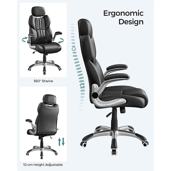 Rootz kontorsstol - Kontorsstol med fällbara armstöd - Ergonomisk kontorsstol - Justerbar snurrstol - Modern skrivbordsstol - Armstöd Kontorsstol - Pl