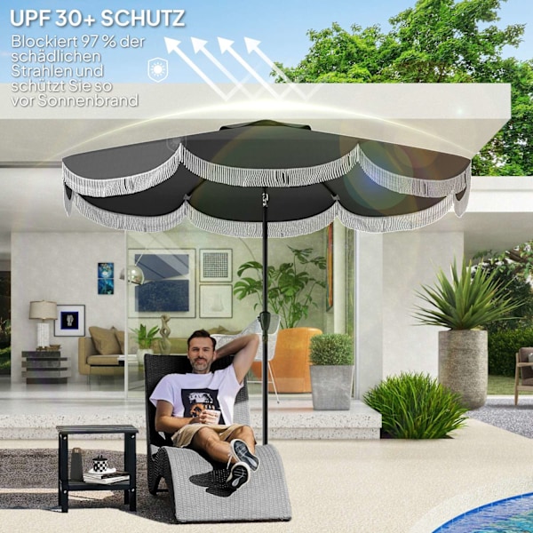 Rootz Ø269CM Parasol - Garden Sunshade - Balkonskærm - UPF 30+ UV -beskyttelse - Ø2.69m x 2,38m - Grå