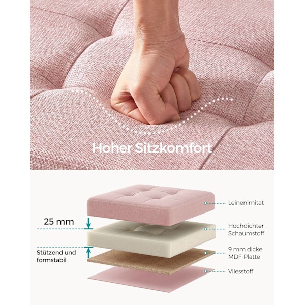 Rootz förvaringspall - ottomansk bänk - stoppad sits - pastellrosa - MDF-material - 38 cm x 110 cm x 38 cm - 25D höghållfast skum