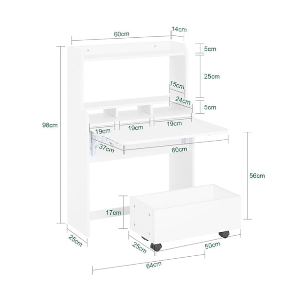 Rootz multifunktionell skrivbord - hylla - bärbar dator skrivbord - rymdsparare - 64x98x64cm, hopfällbar till 64x98x25cm