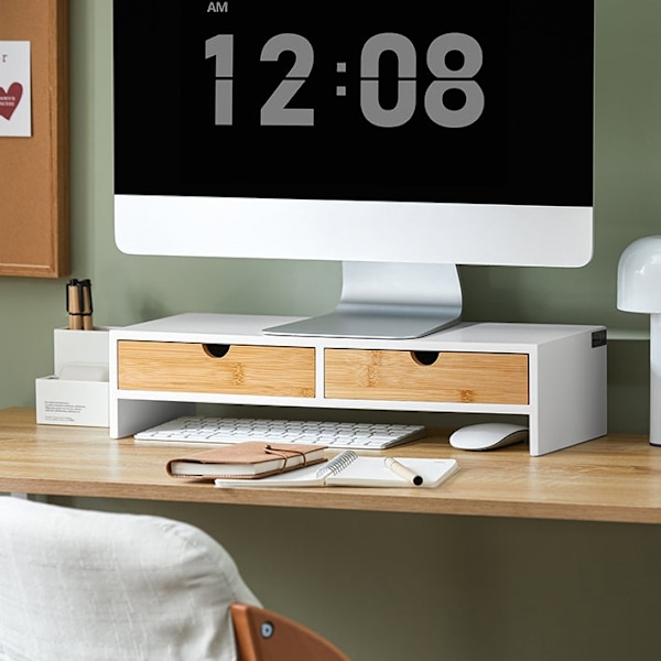 Rootz Monitor Stand Riser - Computerstativ - Desk Organizer - MDF-materiale - 47cm x 11cm x 18cm - Perfekt højde - Pladsbesparende