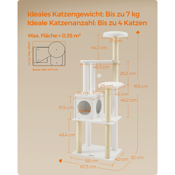 Rootz Large Cat kradsestolpe - Kattetræ - Katteskraber - Spånplade - Plys - Sisal - 58cm x 40cm x 165cm