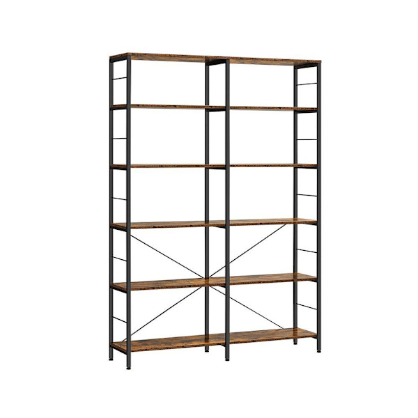 Rootz Reol - Reol med 6 niveauer - Bogreol - Træreol - Moderne reol - Vægmonteret reol - Spånplade - Stål - 30 x 120 x 172,5 cm (D x B x H)