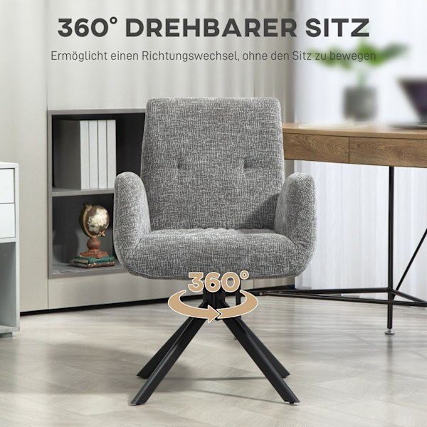Rootz klädda accentstol - svängbar fåtölj - Modern loungestol - 360 ° rotation - 60 cm x 61 cm x 88 cm - bekväm grå design