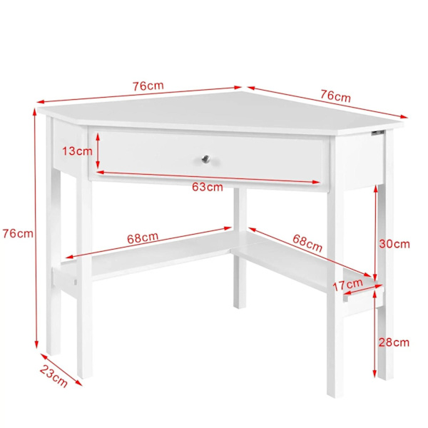 Rootz- Hvidt Hjørne Skrivebord- Trekantet Bord Skrivebord med Skuffe- Hjemmekontor Skrivebord Computer Skrivebord Arbejdsstation