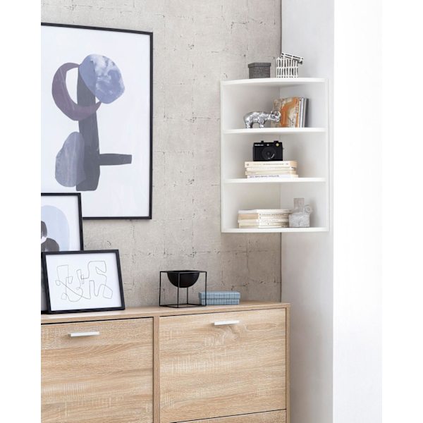 Rootz hjørnehylde hvid 30 x 60 x 30 cm WL5.843 væghylde i træ hjørne hængehylde - Træhylde til væggen Høj - Fritsvævende væghylde - Design dekorativ h