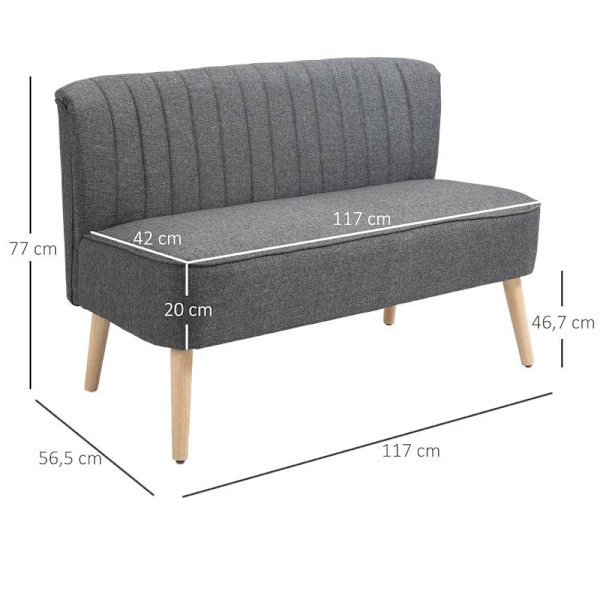 Rootz Sofa - 2-personers Sofa - Sofasæde - Lounge Sofa - Mørkegrå - 117 x 56,5 x 77 cm