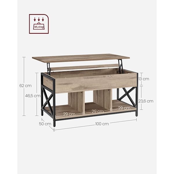 Rootz Sofabord - Centertabel - Stue Bord - Justerbar højde - 50 x 100 x (46,5-62) cm - Brun sort