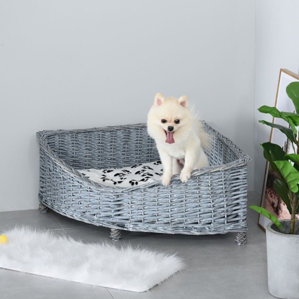 Rootz Pet Sofa - Grå - Wicker, Plysch, Pp Bomull - 26,77 cm x 26,77 cm x 12,6 cm
