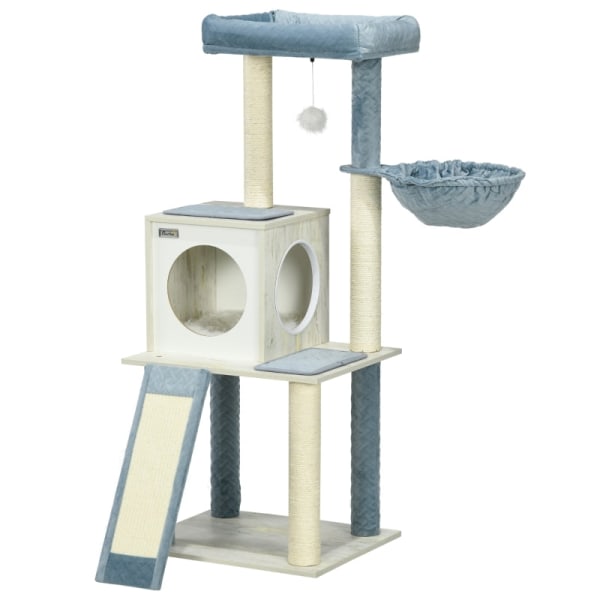 Rootz PawHut Ultimate Cat Tree - Kradsestolpe - Kattetårn - Hængekøje, Seng, Legetøj - 48cm x 40cm x 114cm - Spånplade, Fløjl, Sisal