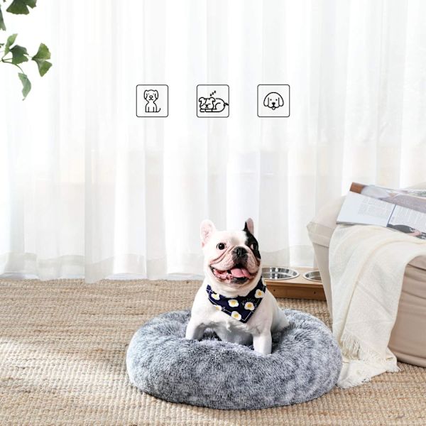 Rootz Donut -koiransänky - Lemmikkieläinsohva - Memory Foam -sänky - Pehmomateriaali - Mukava ja kestävä - 60cm x 20cm - Harmaa
