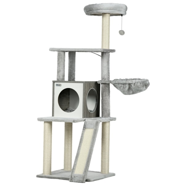 Rootz PawHut Kattekradsestolpe med hule - Kattetræ - Kattetårn i flere niveauer - Sisalreb - 48,5 cm x 48,5 cm x 141,5 cm