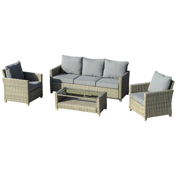 Rootz Polyrattan Havemøbelsæt - Havemøbler - Havesæt - Loungesæt - Loungemøbler med sofabord - Aluminium - Sædehynder - Brun/grå - 193L x 77W x 80,5H