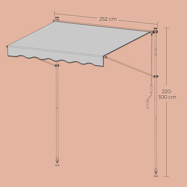 Rootz Clamp Balcony Awisning - Justerbar markis - Grå utdragbar tak - Pulverbelagd stål - 250 x 120 cm - Höjd: 220-300 cm