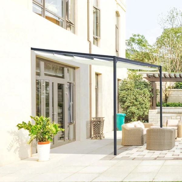 Rootz Pergola Lusthus - Trädgårdslusthus - Grilllusthus - Med tygtak - Väderbeständig - Väggmonterad - Metall/Polyester - Gräddvit - 3 x 3(m)