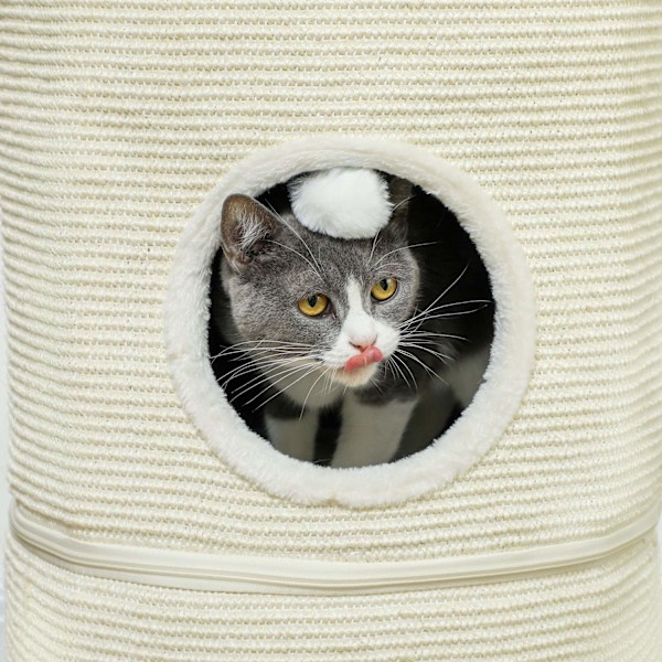 Rootz 3 Tier Cat Scratching Barrel - Cat Tower - Indoor Cat House - Sisal Cover skyddar möbler - Ø42 x 69H cm - Grå