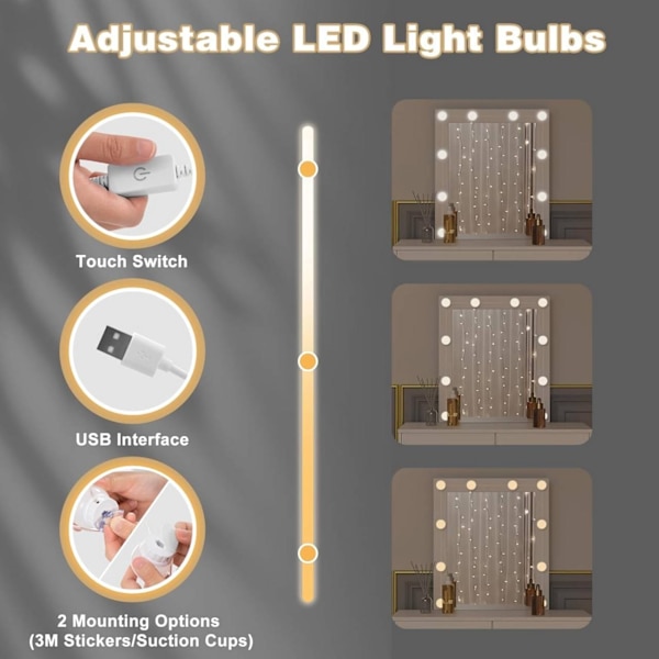 Rootz Justerbart LED-lys Toiletbord - Toiletbord - Makeup Station - Lysstyrkekontrol - Rigelig opbevaring - Holdbar bygning - 80 cm x 132,5 cm x 39,5