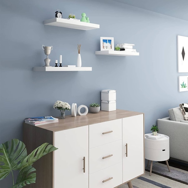 Rootz Sæt med 3 væghylder - Displayhylder - Opbevaringshylder - Holdbar MDF & PVC finer - Fugtbestandig - Nem installation - Alsidig brug - Flere læng