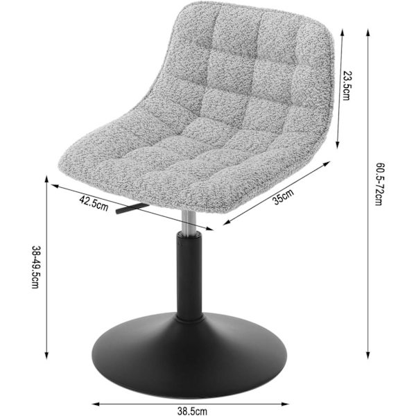 Rootz Chenille Barpall - Sminkstol - Sminksits - Andningsbart tyg - 42,5 cm x 35 cm - Höjdjustering 38-49,5 cm