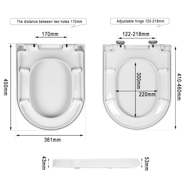 Rootz Soft Close toiletlåg - D Shape Badeværelsessæde - Quick Release Funktion - Antibakteriel beskyttelse - 41-46cm x 36cm - Hvid